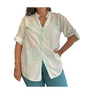 NEW MADE IN ITALY aqua star pattern button shirt in light green